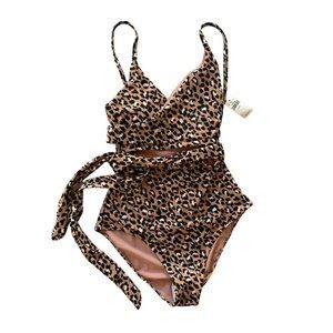 NWT Aerie Leopard Wrap One Piece Swimsuit Size Medium